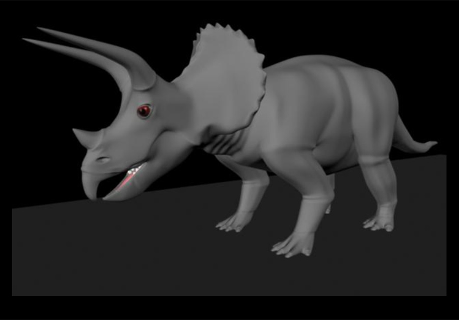 Three quarters view of a triceratops 3D model