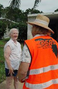 CERT volunteer speaking to senior citizen