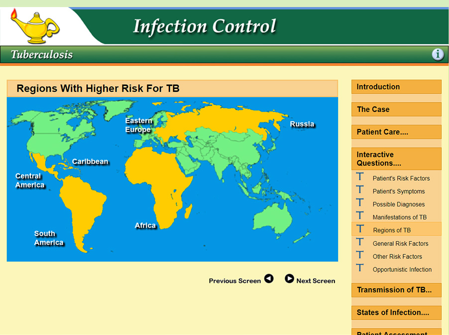 map showing the regions of the world with higher risk for TB