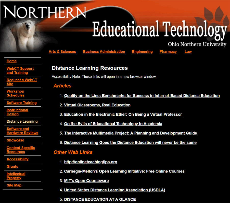 ONU Educational Technology Site Distance Learning Resources Page