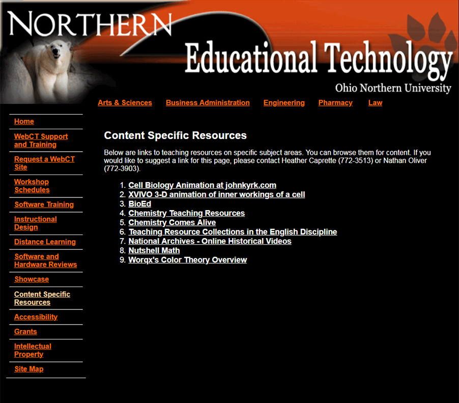 ONU Educational Technology Site Content Specific Resources