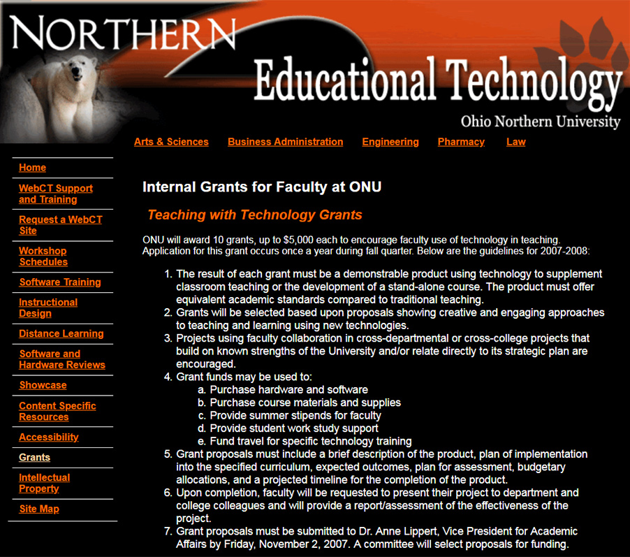 ONU Educational Technology Site Grants page