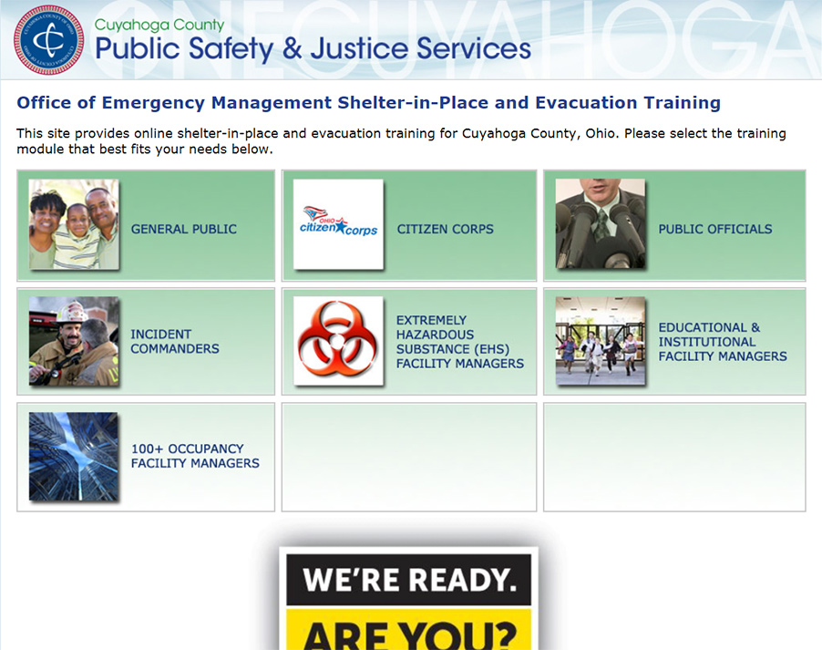 Landing page for Cuyahoga County's Population Protection websites.