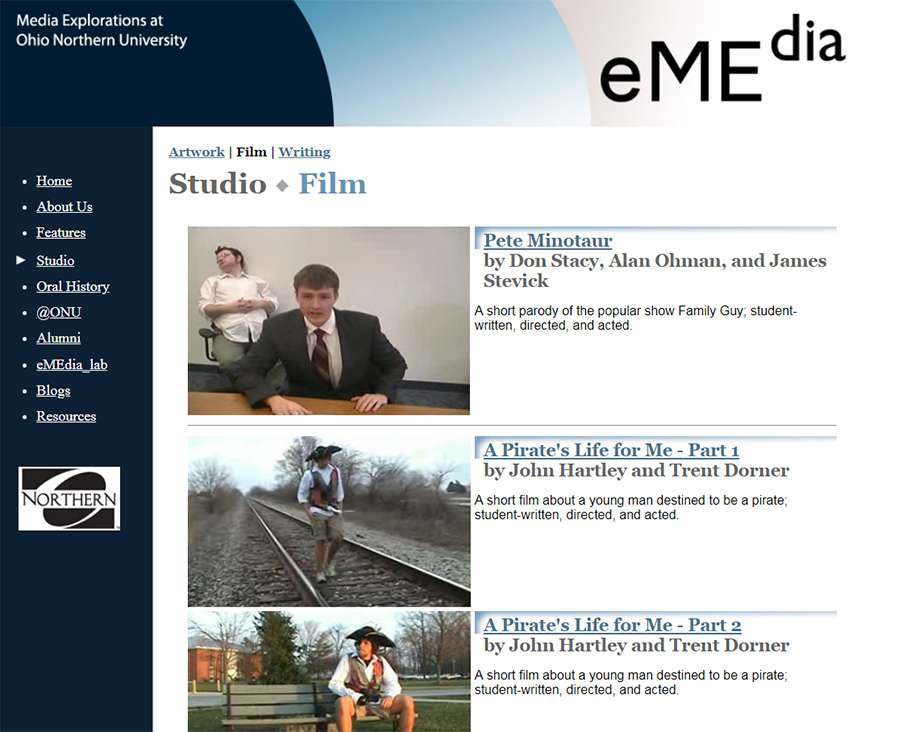 ONU Student Media Website Films page