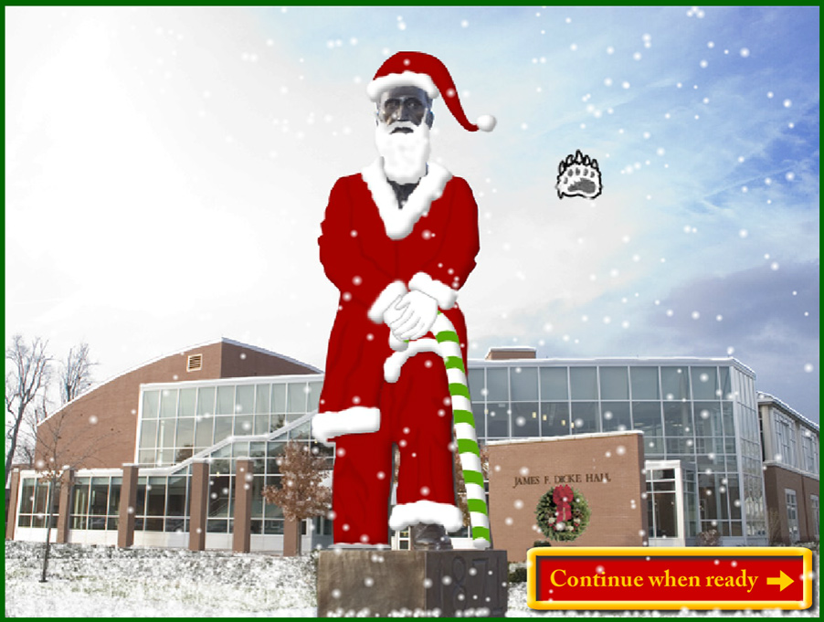 ONU Holiday Card with Founder Dressed as Santa Claus